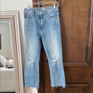MOTHER Light Blue Distressed Ankle Jeans